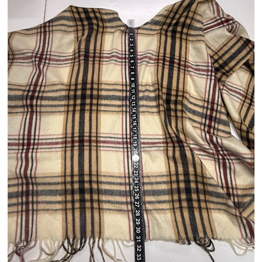 Woolrich Poncho Cape Womens One‎ Size Tan Red Plaid Fringe Hem Shawl Boho